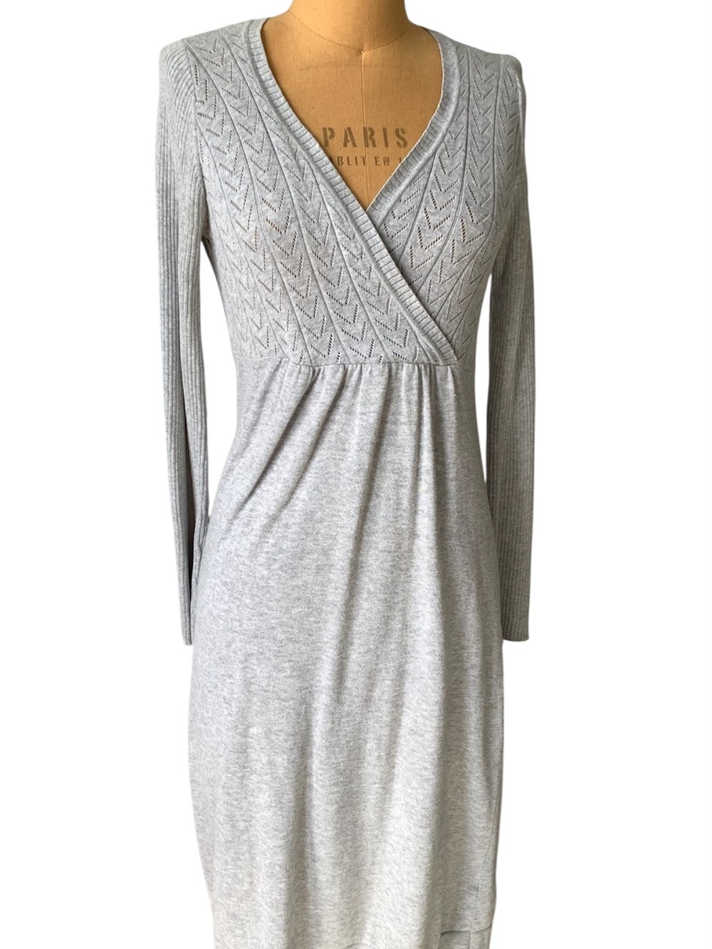 Tommy Hilfiger Light Gray Long Sleeve Wrap Knit Dress